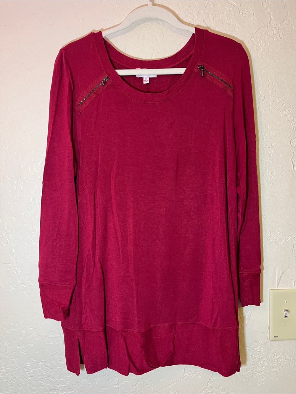 Women's Long Sleeve Zip-Accent Tunic - Berry